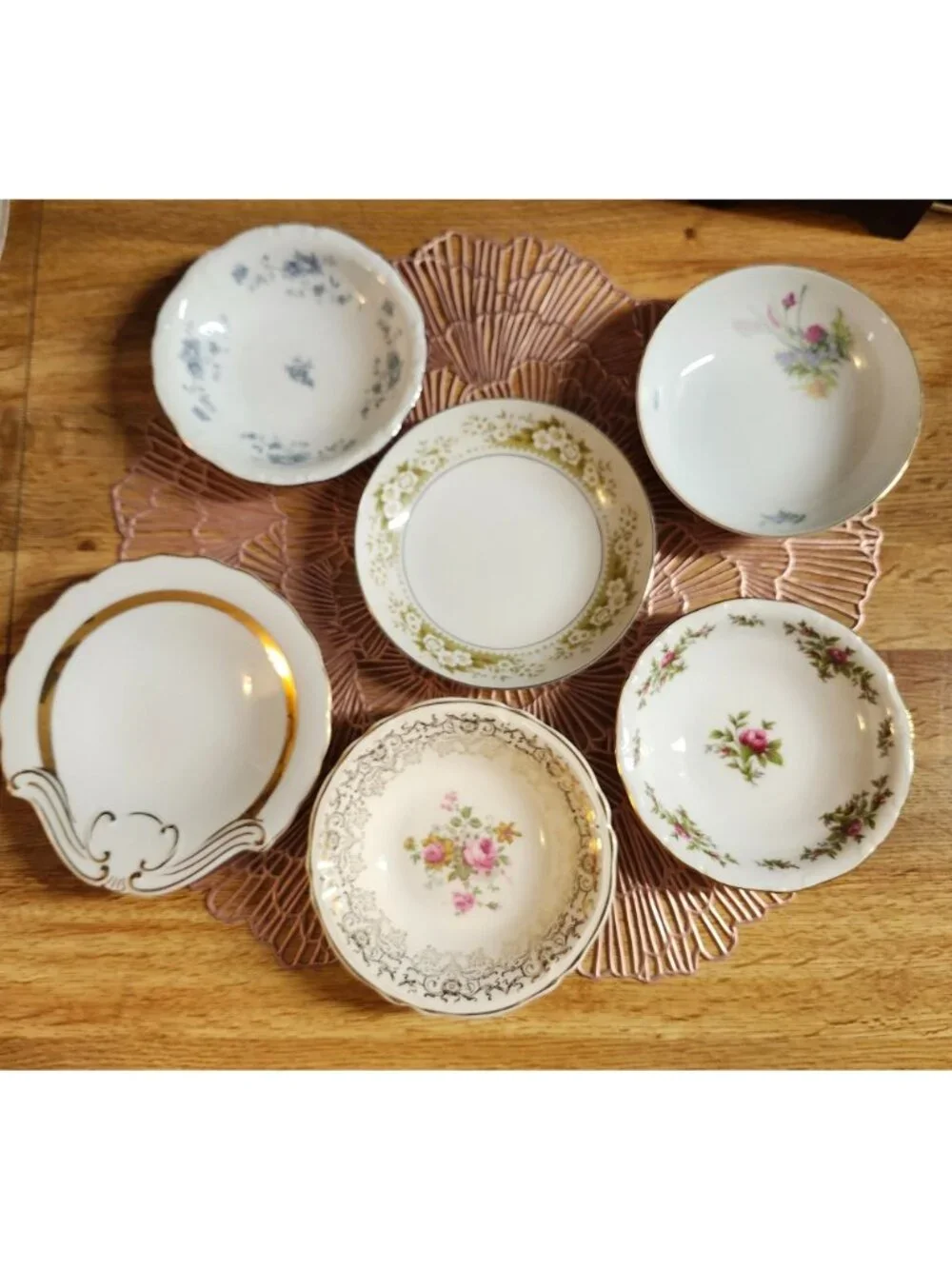 Colorful Mismatched Fine China Berry Dessert Bowls Porcelain Eclectic Set of 6